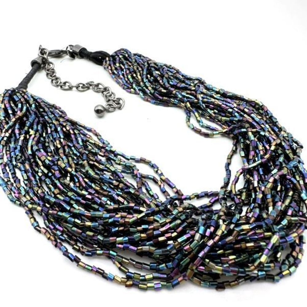 Chico’s‎ stunning iridescent beaded layered choker necklace black multicolor